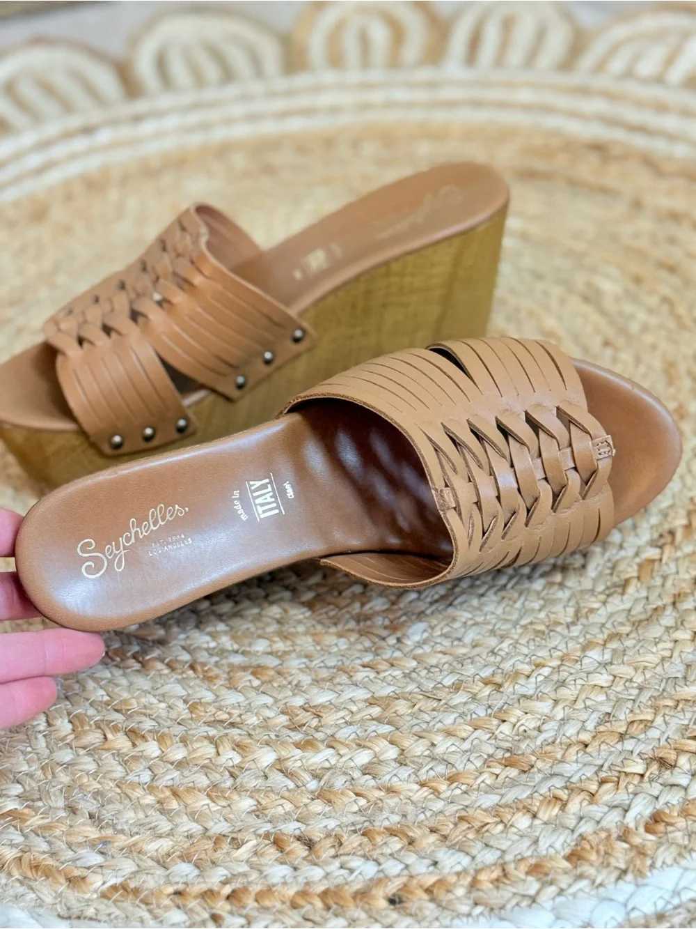 🌾 Seychelles Woven Platform Slide -‎ Brown